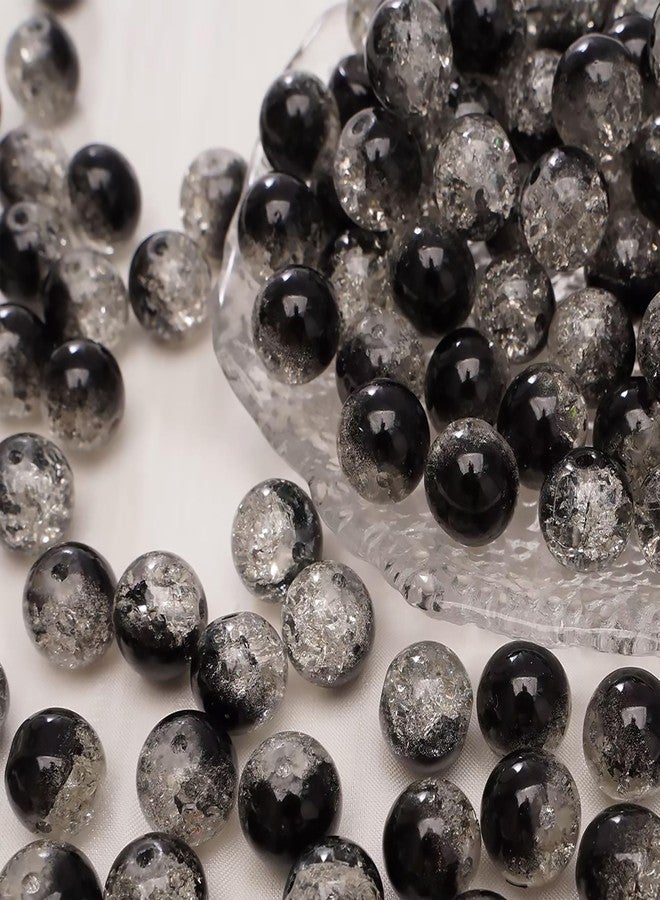 INDIKONB Crackle Dual Shade 8mm Beads for Bracelet & Jewelry Making | Acrylic Plastic Disco Beads Set (Black)